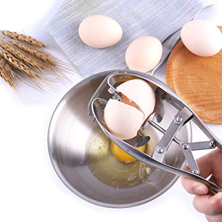 FrideMok Quick Egg Shell Opener Egg Cracker,Stainless Steel Eggshell Cutter Egg Separator Creative Kitchen Tools (Silver)