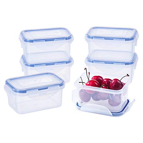 [6Pack] 6.1oz Baby Food Storage BPA-Free Airtight Plastic Containers Set, Rectangular Small Bento Lunch Boxes, Microwave, Freezer and Dishwasher Safe