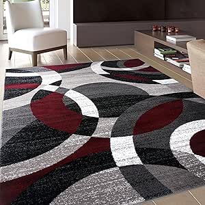 Rugshop Contemporary Abstract Circles Perfect for high Traffic Areas of Your Living Room,Bedroom,Home Office,Kitchen Easy Cleaning Area Rug 6'6" x 9' Red