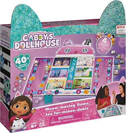 Gabby’s Dollhouse, Meow-Mazing Board Game Based on The DreamWorks Netflix Show with 4 Kitty Headbands, for Families & Kids Ages 4 and up