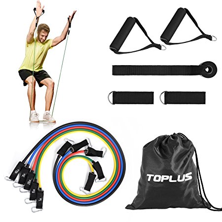 TOPLUS Resistance Bands Set, 11 Pieces with Door Anchor, Handles, Ankle Straps, for Resistance Training, Physical Therapy, Home Workout