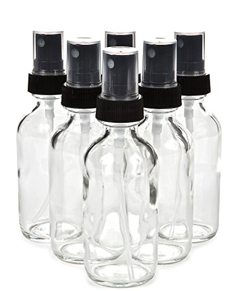 Vivaplex, 6, Clear, 2 oz Glass Bottles, with Black Fine Mist Sprayers