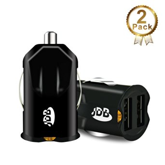 Mini Car Charger, JDB 12V-24V Dual USB Cigarette Charger Vehicle Power Adapter for iPhone 6s/6/6 plus, iPad, Samsung Galaxy, LG, HTC, Tablet and More - Black - 2 Pack