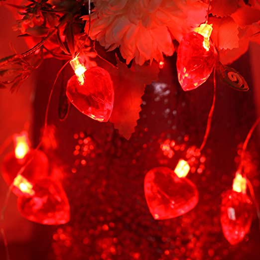 Valentine's Day Red Heart String Light, 30 LED 10 ft Battery Operated Twinkle Indoor Outdoor Decorative Lights for Home Bedroom Wedding Anniversary Party Mother's Day