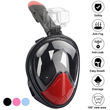 Kekilo 180° Full Face Snorkel Mask Easy Breath Anti-Fog/Anti-Leak Snorkeling Mask with Adjustable Head Straps, with longer Snorkeling Tube, Free Breathing Tubeless Design