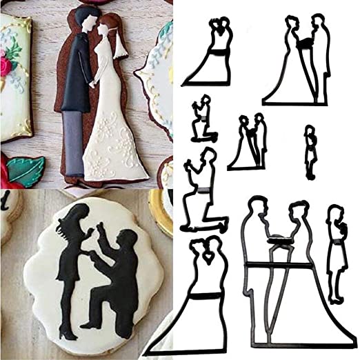 EORTA Set of 9 Fondant/Cookie Cutter Couples Silhouette Gumpaste Flowers Sugar Craft Mold Cake Decorating Tools for Husband and Wife, Wedding Birthday Valentine's Party, Bridegroom Bride Theme