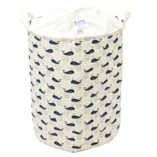 Org Store Cotton Fabric Collapsible Laundry Basket Dirty Clothes Hamper - Perfect for College Dorms, Kids Room & Bathroom - Whale Patterned