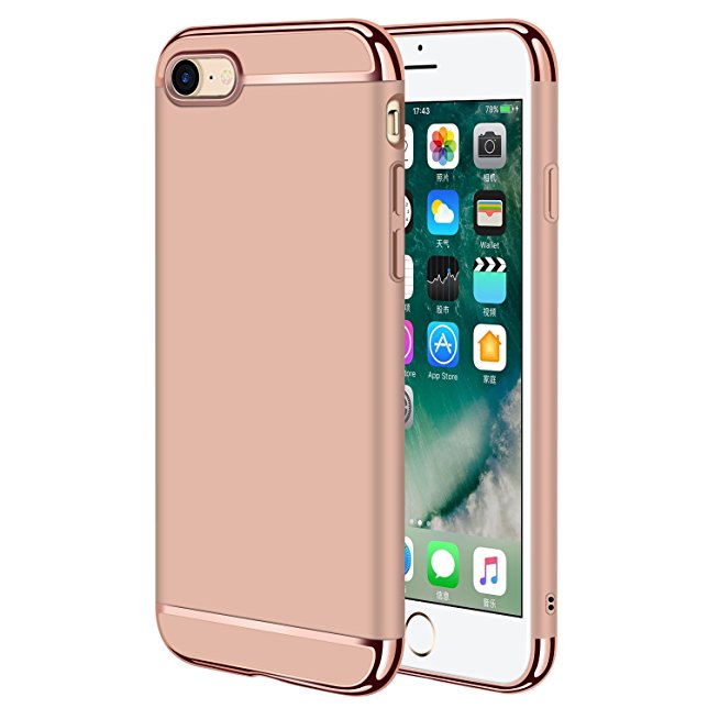 iPhone 7 Case, iPhone 8 Case, Zouzt 3-in-1 design the fashion hard and thin gold-plated case closely fit the body falling-preventing and anti-fingerprint unisex for Apple iPhone 7 iPhone 8 Pink