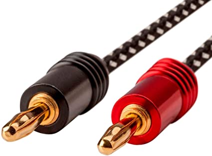 Monoprice Premium Braided Speaker Wire 14AWG - With Gold Plated Banana Plug Connectors - Affinity Series, 2 Pack, 6 Feet