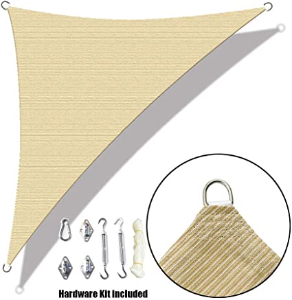 Alion Home Custom Right Triangle HDPE UV Block Sun Shade Sail Permeable Canopy with Stainless Hardware Kit (7' x 7' x 10', Beige)