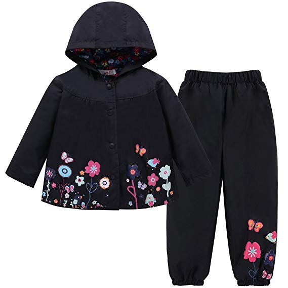 LZH Toddler Girls Raincoat Waterproof Rain Jacket Pants Suit with Hooded