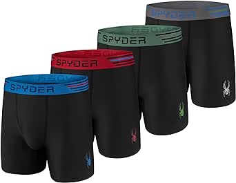 Spyder Mens Boxer Briefs 4 Pack Poly Spandex Performance Boxer Briefs Underwear/Bonded Hem Boxer Briefs