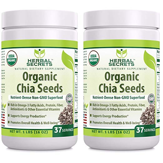 Herbal Secrets Organic Chia Seeds Nutrient - Dense Non-GMO Super food USDA Certified Organic 1 LB - Pack of 2- Supports energy production supports overall health and well being
