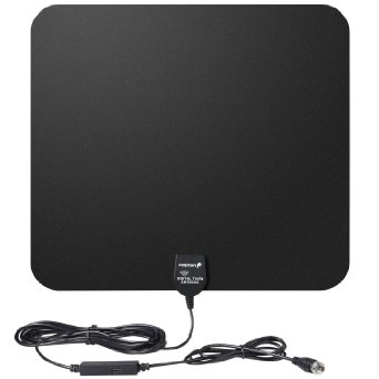 Fosmon Indoor Ultra Thin [HDTV Antenna | 60 Miles Range] with Built-in Amplifier Signal Booster and High Signal Capture of 16.4ft Coaxial Cable (Black)