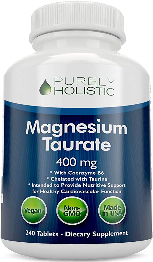 Magnesium Taurate 400mg Tablets - Chelated Magnesium with Taurine and Coenzyme B6 - High Absorption Magnesium Complex for Cardiovascular Health, Muscle and Nerve Function - 240 Vegan Tablets