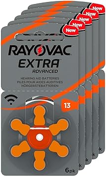 Rayovac Extra Advanced hearing aid batteries, type 13, 1.45 V, 310 mAh, 5x packs of 6