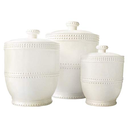 American Atelier 1566905CANRB Bianca Bead 3 Piece Round Ceramic Canister Set with Lids, 18.50x7.75x9.8, White