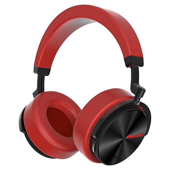 Bluedio T5 Active Noise Cancelling Wireless Bluetooth Headphones Portable Stereo Headsets with Mic Wireless& Wired Comfortable Foldable Stereo ANC Headphones for PC/Cell Phones/TV(Red)