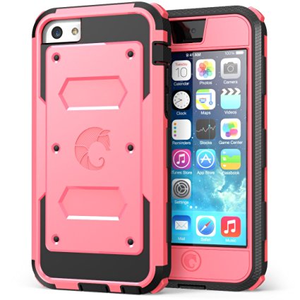 iPhone 5C Case, i-Blason Armorbox for Apple iPhone 5C Dual Layer Hybrid Full-body Protective Case with Front Cover and Built-in Screen Protector and Impact Resistant Bumpers for iPhone 5C (Apple Pink)