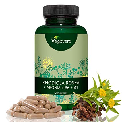 Rhodiola Rosea Root Extract | 120 Capsules | 3% salidrosides + Aronia Berry + Vitamin B1 + Vitamin B6 | Naturally Increase Energy & Burn Fat | Enhance Mood and Focus | Maintain Concentration | Vegan & Vegetarian by Vegavero