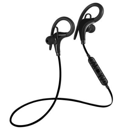 Bluetooth Headphones, Wireless Bluetooth V4.0 Stereo Headset In-Ear Noise Cancelling Sweatproof Sports Earbuds Earphones with Mic and Soft Ear Hooks for iPhone, Samsung and Android Phones (Black)