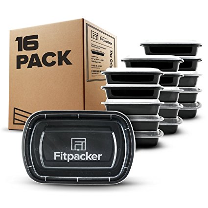 Fitpacker Meal Prep Containers - USA Quality and Safety - BPA Free Food Storage, Microwaveable, Dishwasher and Freezer Safe Bento Style Lunch Boxes for Portion Control (16 pack, One Compartment, 28oz)