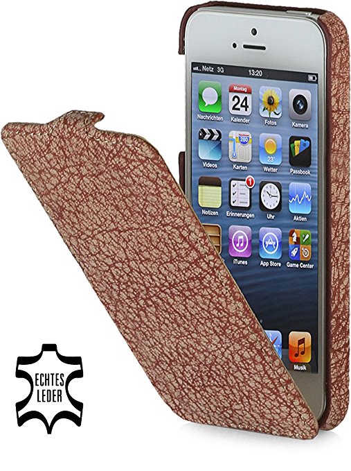 StilGut UltraSlim Genuine Leather Case for Apple iPhone SE & iPhone 5s & iPhone 5, Coarse Red