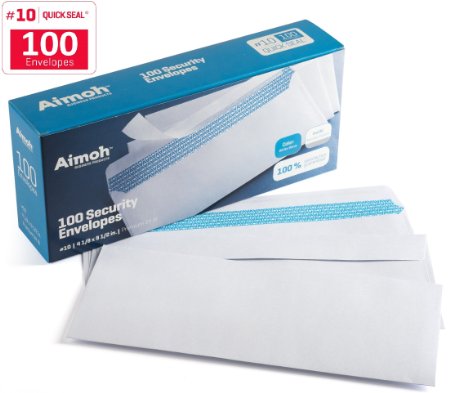 #10 Security SELF-SEAL Envelopes, No Window, Premium Security Tint Pattern, Ideal for Home Office Secure Mailing, QUICK-SEAL Closure - 4-1/8 x 9-1/2 Inches - White - 24 LB - 100 Per Box (34100)