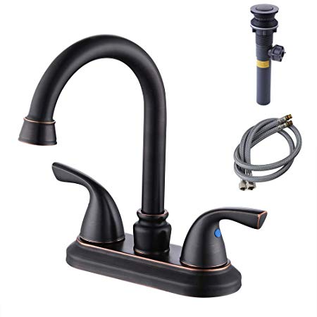 KES cUPC NSF Certified BRASS Two Handle Bathroom Faucet with Drain Assembly Lavatory Vanity Sink Faucet 4-Inch Centerset Morden Square Hotel Style Oil Rubbed Bronze, L4109A1LF-ORB