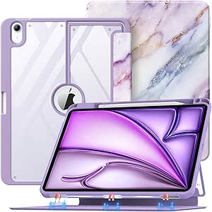 MoKo for iPad Air 6th Generation 11 Inch M2 Case 2024, iPad Air 5th/4th Gen Case 2022/2020 with Pencil Holder, [Magnetic Multi Angle Stand, Clear Back Cover], iPad Air 11" Case, Purple Marble