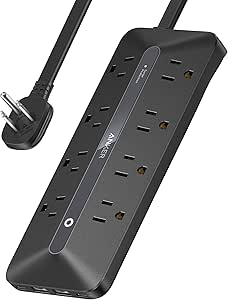 Flat Plug Power Strip, Anker 12-in-1 USB C Power Strip with 8 AC Outlets, 2 USB C, 2 USB A Ports, 5 ft Extension Cord, Slim Desk Charging Station, 900J Surge Protection, 35W Max for Home, Office, Dorm