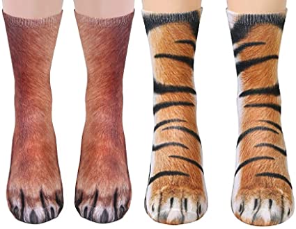 Animal Paws Socks - Funny 3D Animal Socks Crazy Cat Tiger Dog Paw Crew Socks Novelty Socks Gag Gifts