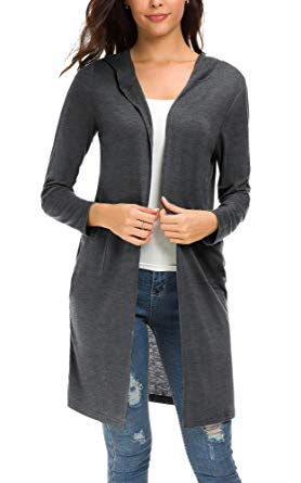 Urban CoCo Women's Classic Open Front Lightweight Long Hooded Cardigan