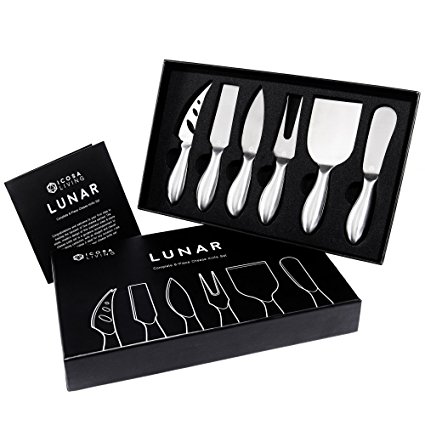 LUNAR Premium 6-Piece Cheese Knife Set - Complete Stainless Steel Cheese Knives Collection