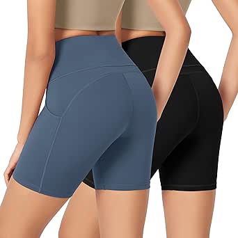 ODODOS ODLEX 2-Pack High Waist Workout Shorts with Pockets for Women 6"/8" Inseam Tummy Control Gym Athletic Biker Shorts