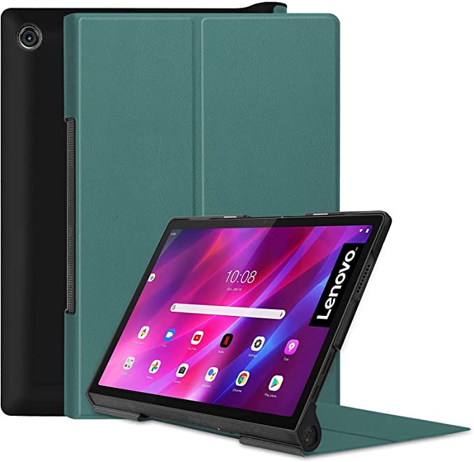 DWaybox Case for Lenovo Yoga Tab 11 2021 YT-J706F 11.0 inch, with Auto Wake/Sleep, Flip Slim Lightweight Hard Shell Protective Smart Cover with Multi-Angle Stand -Dark Green