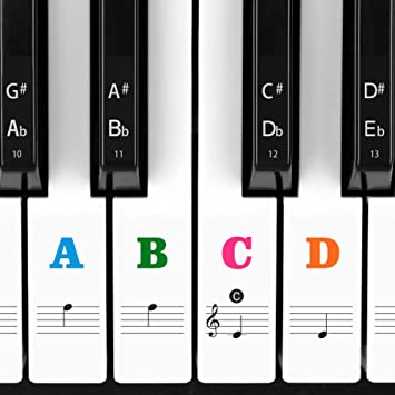 Piano Keyboard Stickers for 88/61/54/49/37 Key, Colorful Piano Keyboard Stickers Bigger Letter for Kids Learning Piano, Leaves No Residue, Transparent and Removable, Great Children's Gift