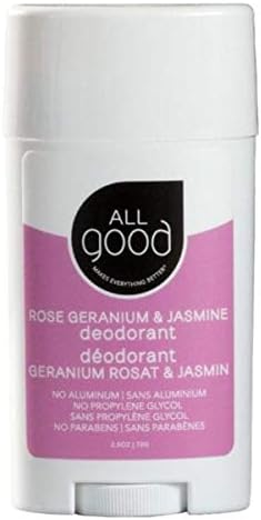 All Good Deodorant for Women, Men, & Kids - Organic Ingredients & Essential Oils - Aluminum Free - Non GMO - Vegan - 2.5 oz Stick (Rose Geranium & Jasmine)