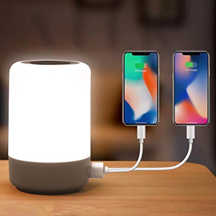 Table Lamp Touch Night Light - 4 Quickly Charge USB Port Bedside Lamps with Dimming Warm White Light 13 Colors RGB Table Lamp for Bedroom Living Room Office Hallways