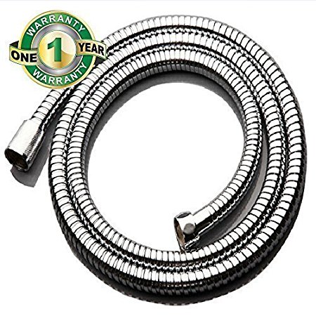 VANRA Extra Long Shower Hose Extension Flexible Pipe Stainless Steel Shower Hose Handheld Stretchable Shower Tube Hosepipe w/ Double Interlock, Brass Fittings, Polished Chrome - 78 Inches (2 Meters)