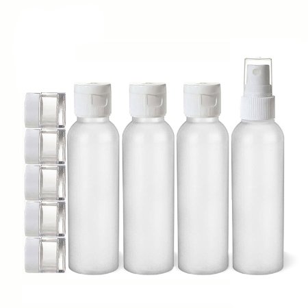 Moyo Natural Labs 9 Piece 2 Oz Premium HDPE Travel Size Reusable Bottle Kit And Travel Jars With Fine Mist Spray Bottle BPA Free Travel Kit TSA Approved