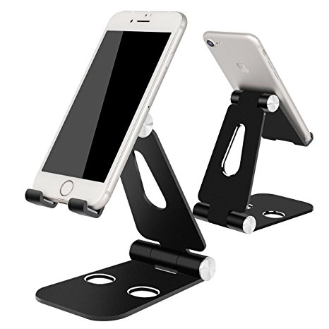 Adjustable Desktop Cell Phone Stand Foldable, Universal 270 Degree Multi-Angle Rotatable Aluminum Alloy Stand Holder Desktop Cradle, dock for iPhone,all Android Smartphone, Black