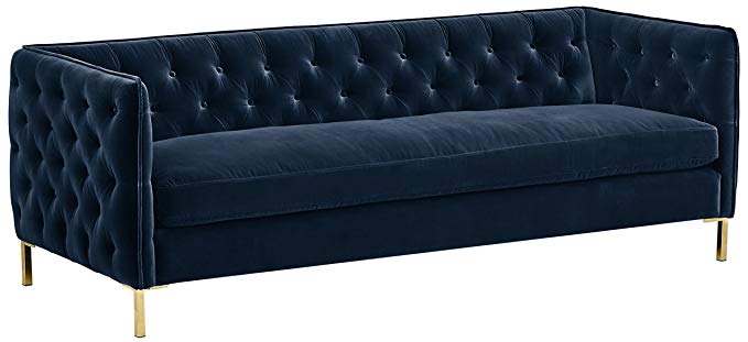 Rivet Eva Tufted Mid-Century Velvet Down-Filled Sofa, 87"W, Navy