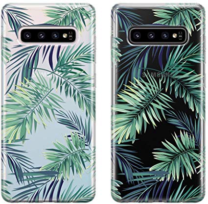 uCOLOR Case Compatible for Samsung Galaxy S10 (6.1 inch) Hybrid Shockproof Crystal Clear Green Palm Leaf Slim Soft TPU Bumper   Hard PC Back Protective Cover for Galaxy S10