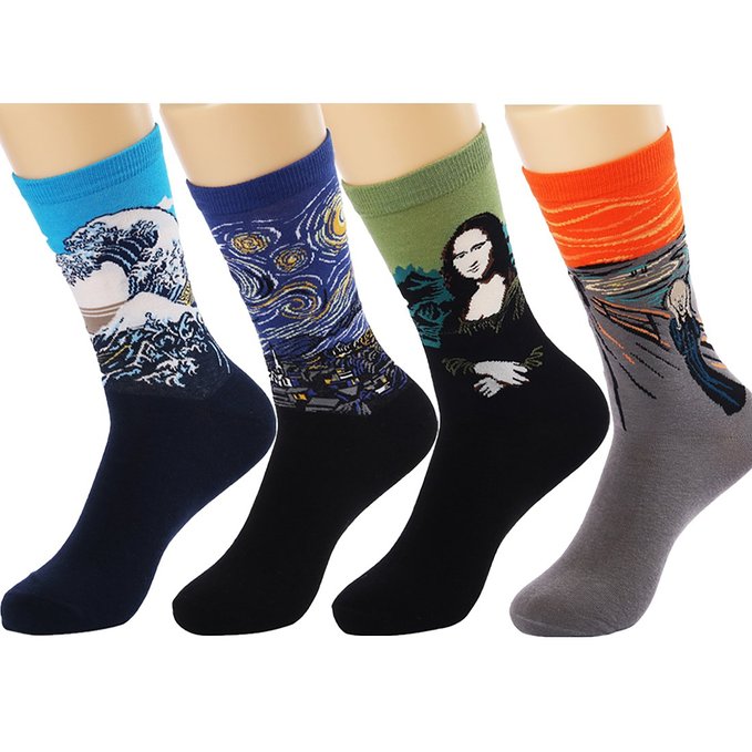 HSELL® 4 Pairs Pack Famous Painting Art Printed Long Casual Novelty Socks,Unisex