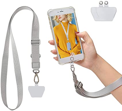 SS Cell Phone Lanyard, Phone Lanyards for Around The Neck with Detachable Adjustable Phone Strap Wrist Lanyard for All Smartphones-Gray