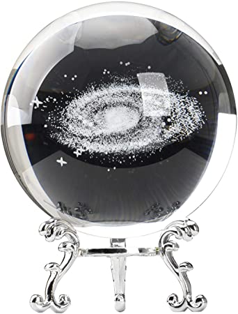 Aircee 3D Galaxy Crystal Ball Models, Decorative Planets Glass Ball with A Stand, Great Gifts, Educational Toys, Home Office Decor, Solar System Sphere with Gift Box