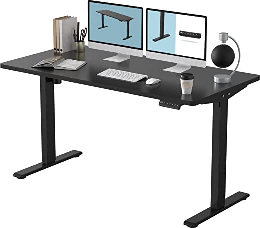 FLEXISPOT EN1 Electric Height Adjustable Standing Desk 55 x 28 Inches Whole-Piece Desk Board Memory Controller Home Office Standing Desk(Black Frame   55" Black Top)