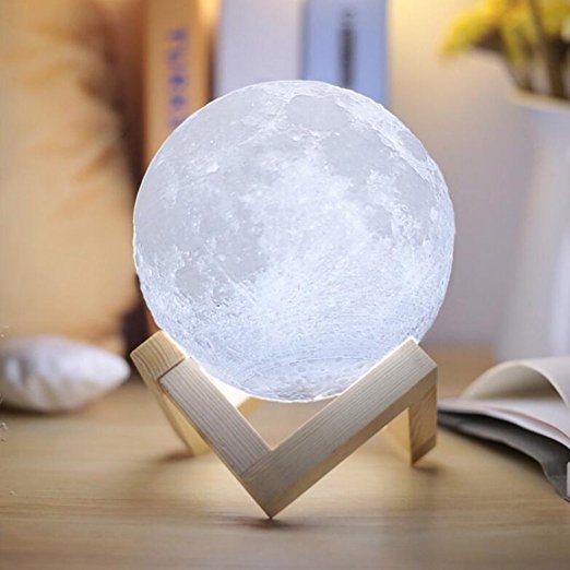 Moon Lamp Large 7.9 Inch Luna Night Light, 3D Print LED Moonlight Dimmable Brightness Touch Control Two Tone Kids Bedroom Beside Nursery Lighting, with Wooden Stand & USB Recharge (20 CM)