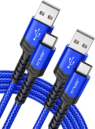 JSAUX USB C Cable [3-Pack 6.6FT], 3.1A USB-A to USB-C Fast Charging Cable Type C Charger Braided Cord Compatible with Samsung Galaxy S20 S10 S9 S8, Note 10 9 8, A51 A20, LG V20, PS5 Controller-Blue